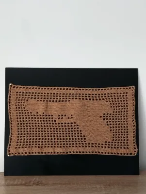 Silent Presence - Filet Crochet Gun Silhouette Wall Art 40x26cm