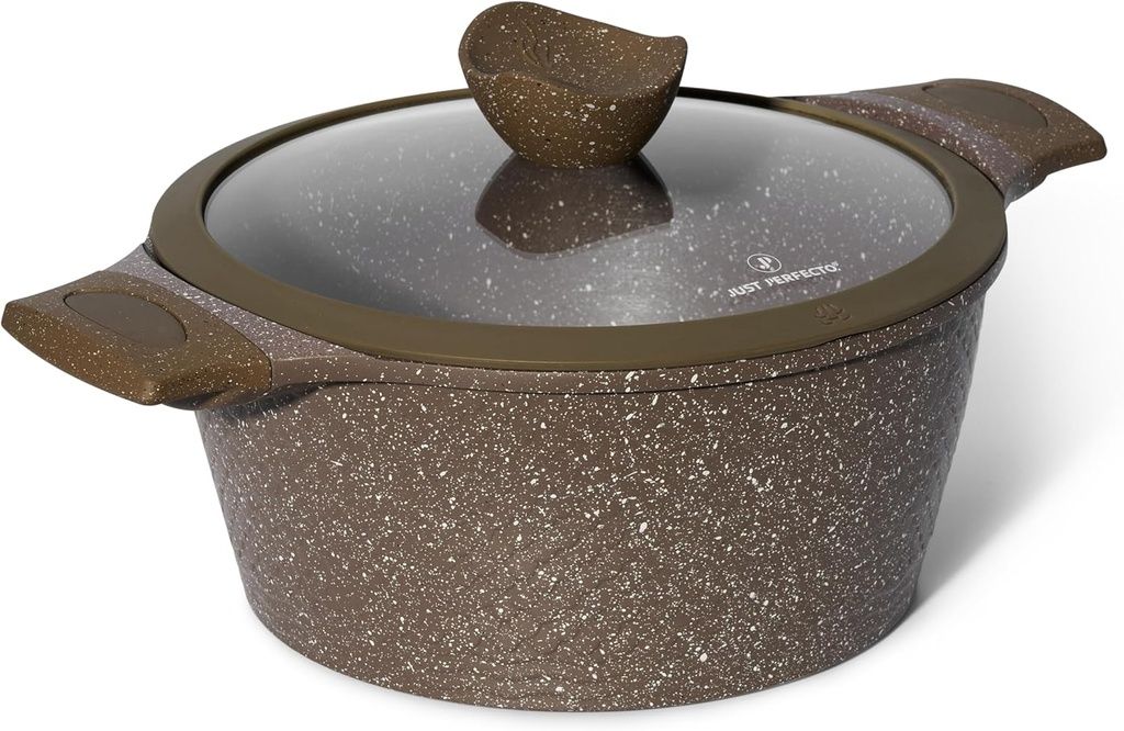 Just Perfecto JL-33 – 24cm Brown Granite Cooking Pot with Glass Lid