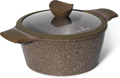 Just Perfecto JL-33 – 24cm Brown Granite Cooking Pot with Glass Lid