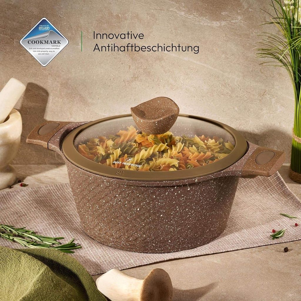 Just Perfecto JL-33 – 24cm Brown Granite Cooking Pot with Glass Lid