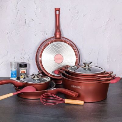Royalty Line ES2014M-BY | 17-Pieces Burgundy Marble Cookware Set