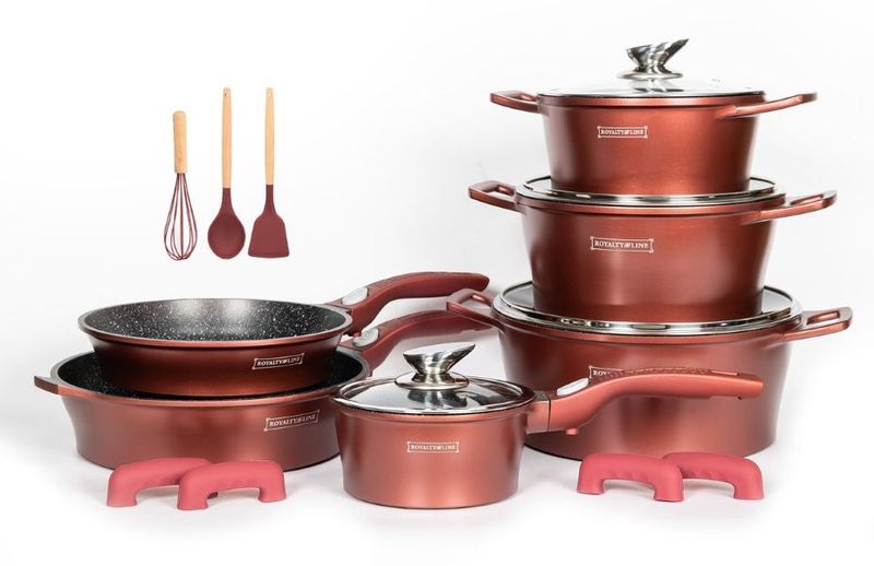 Royalty Line ES2014M-BY | 17-Pieces Burgundy Marble Cookware Set