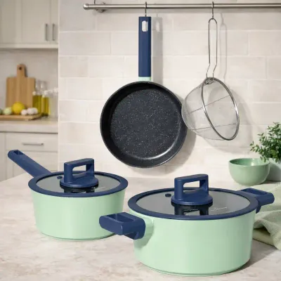 Just Perfecto JL-333 6-Piece Marble Coated Cookware Set with Rubber Rim Lid - Green Just Perfecto JL-333 6-Piece Marble Coated Cookware Set with Rubber Rim Lid - Green