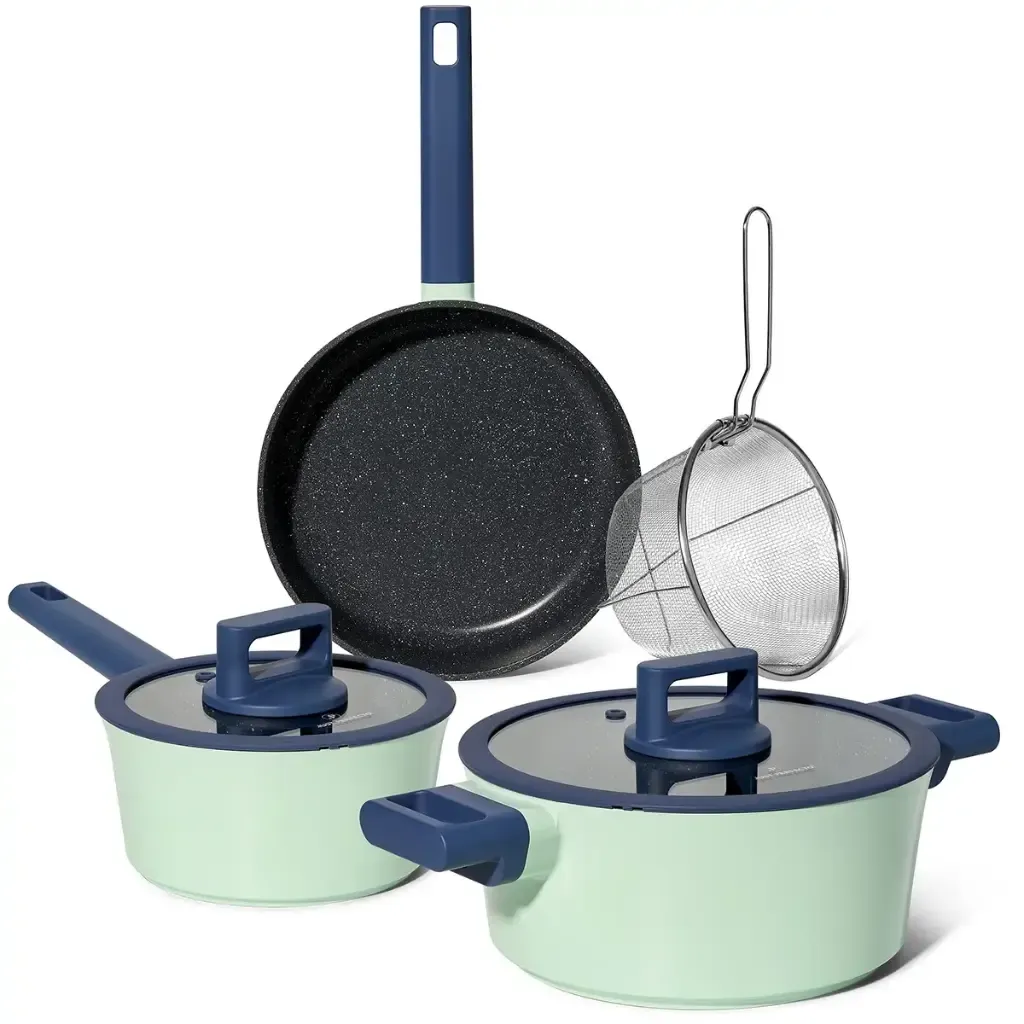Just Perfecto JL-333 6-Piece Marble Coated Cookware Set with Rubber Rim Lid - Green