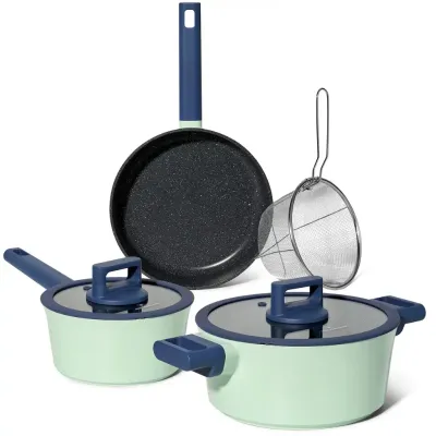 Just Perfecto JL-333 6-Piece Marble Coated Cookware Set with Rubber Rim Lid - Green