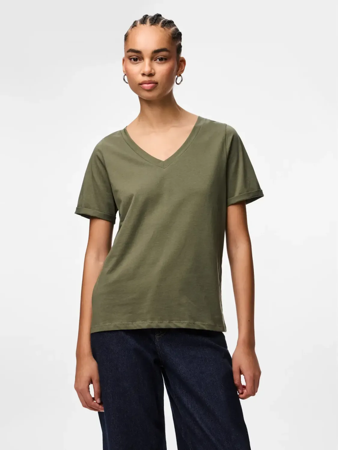 Pieces T-shirt Scollo V Green
