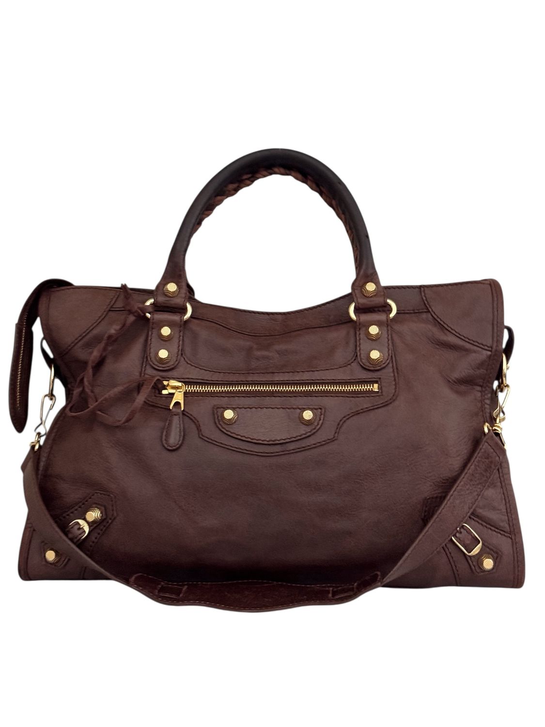 BALENCIAGA DARK BROWN LEATHER CITY BAG