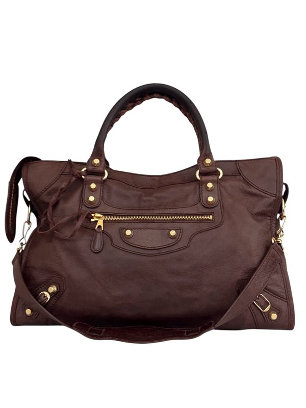 BALENCIAGA DARK BROWN LEATHER CITY BAG