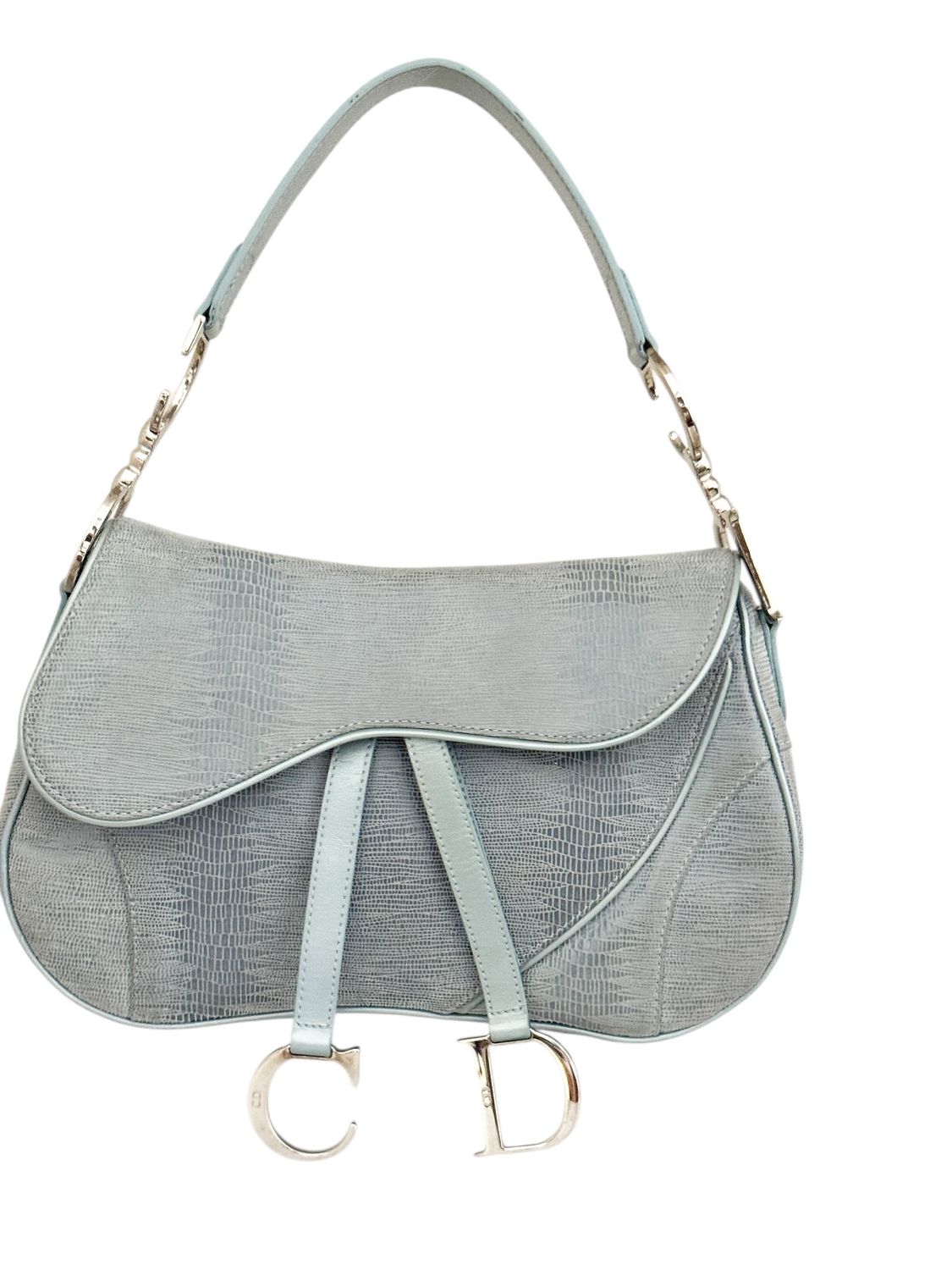 CHRISTIAN DIOR VINTAGE BLUE LIZARD LEATHER SADDLE BAG