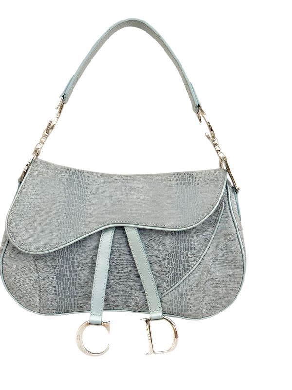 CHRISTIAN DIOR VINTAGE BLUE LIZARD LEATHER SADDLE BAG