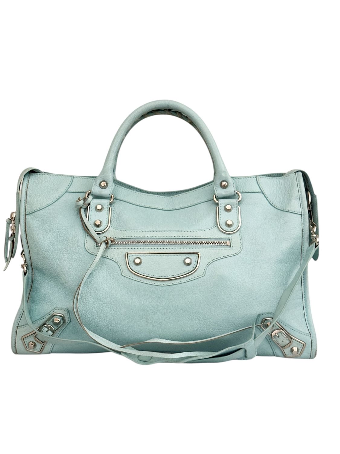 BALENCIAGA PASTEL BLUE LEATHER CITY BAG