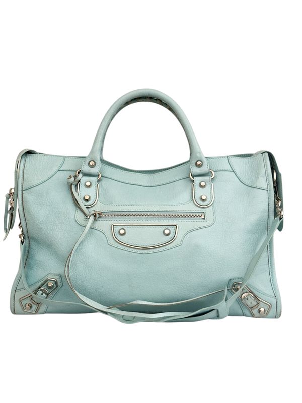 BALENCIAGA PASTEL BLUE LEATHER CITY BAG