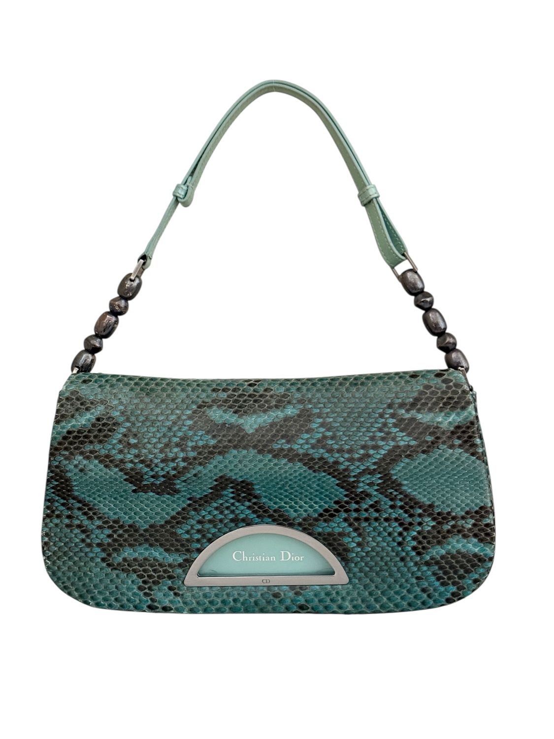 CHRISTIAN DIOR VINTAGE TEAL SNAKE MALICE SHOULDER BAG