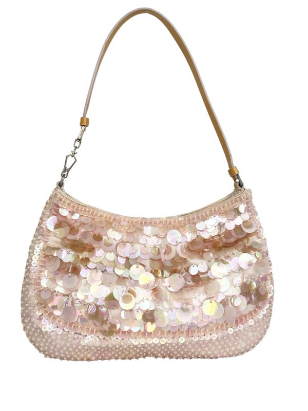 PRADA VINTAGE RARE PINK SEQUIN EMBELLISHED MINI HOBO BAG