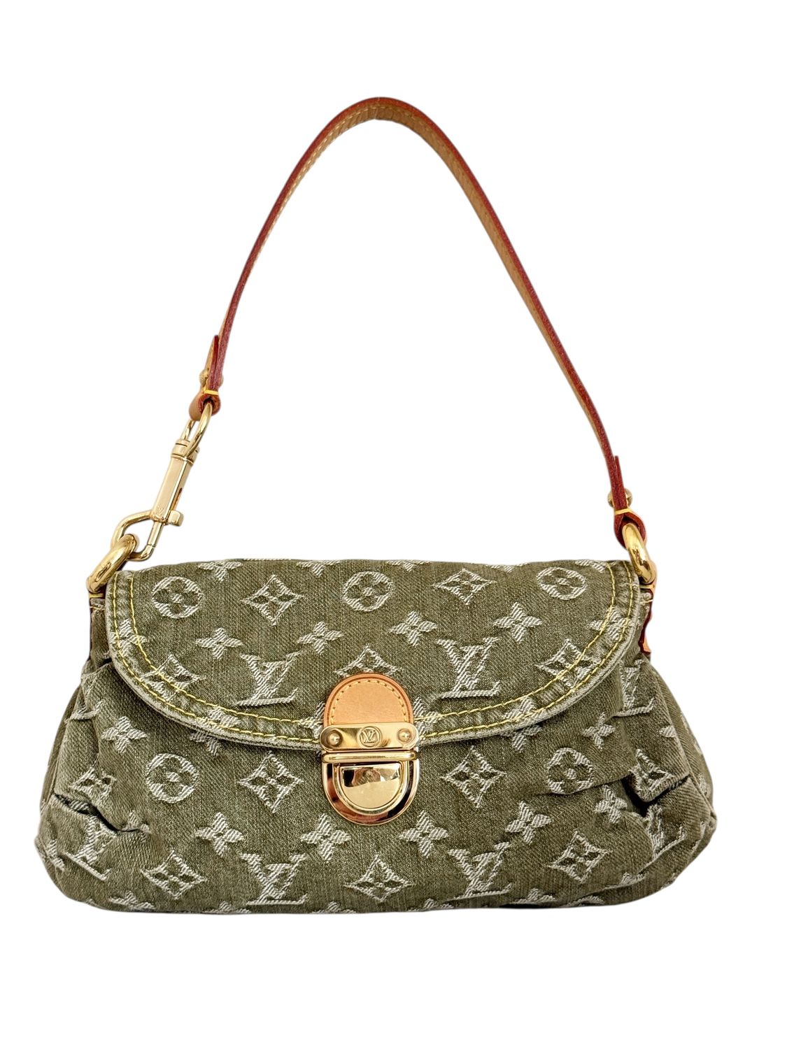 LOUIS VUITTON GREEN DENIM MONOGRAM PLEATY HOBO BAG