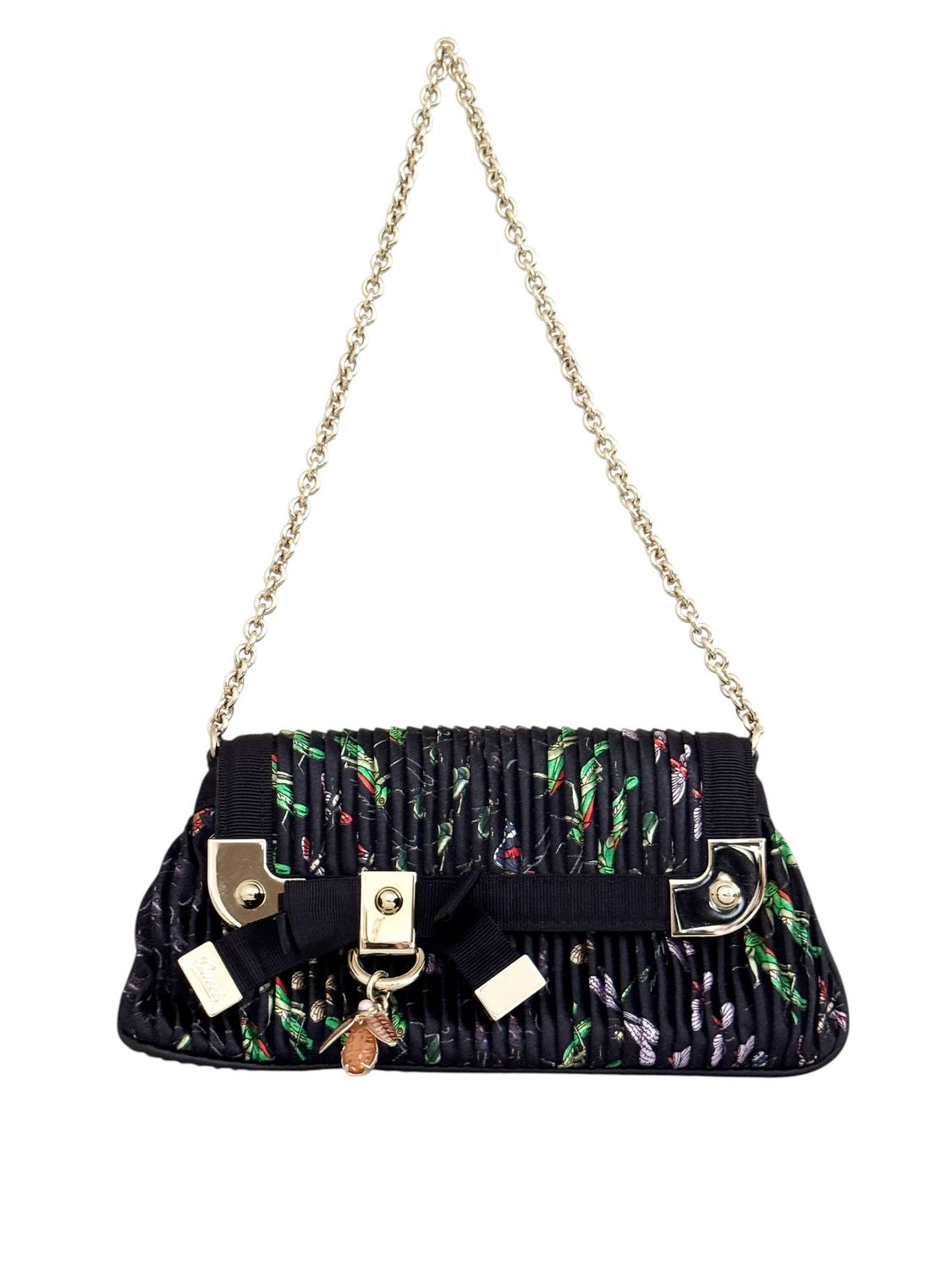 GUCCI VINTAGE PRINCY FLORA FLORAL SILK MINI BAG WITH BEE CHARM