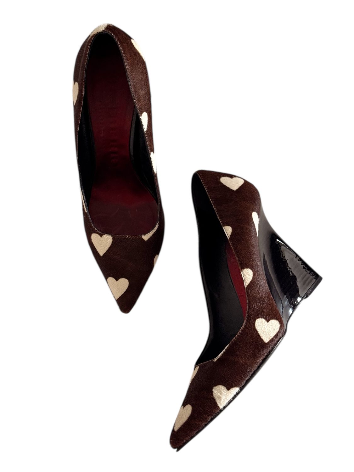 BURBERRY PONY HAIR HEART WEDGE HEELS / IT 38