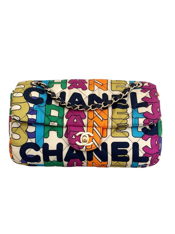 CHANEL RAINBOW LOGO FABRIC FLAP SHOULDER BAG