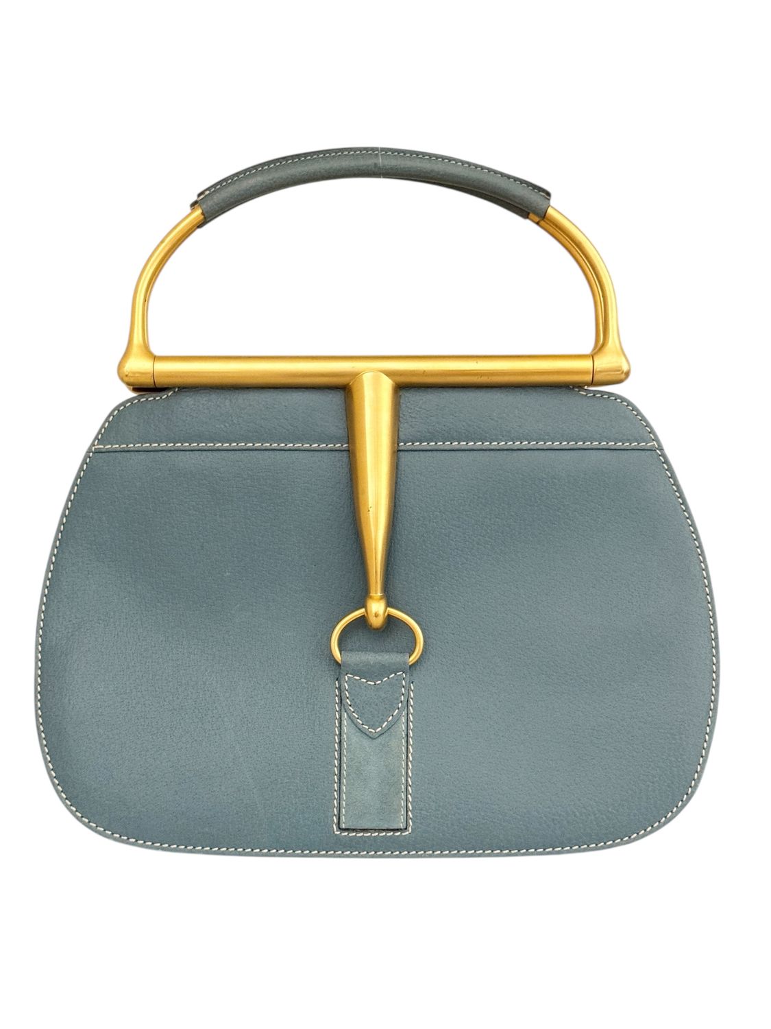 GUCCI VINTAGE RARE SNAFFLE BIT PASTEL BLUE LEATHER TOP HANDLE BAG