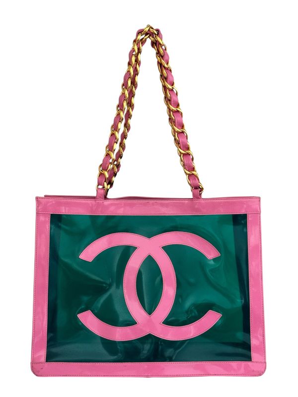 ​CHANEL VINTAGE 1995 BARBIE COLLECTION RUNWAY GREEN PINK TOTE