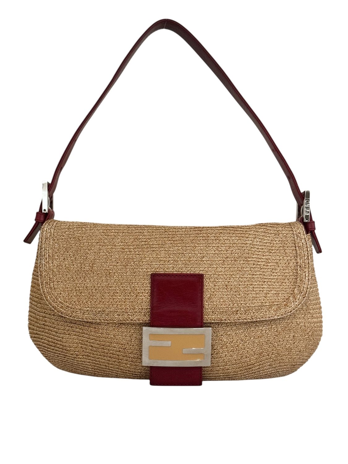 FENDI VINTAGE RAFFIA BAGUETTE SHOULDER BAG