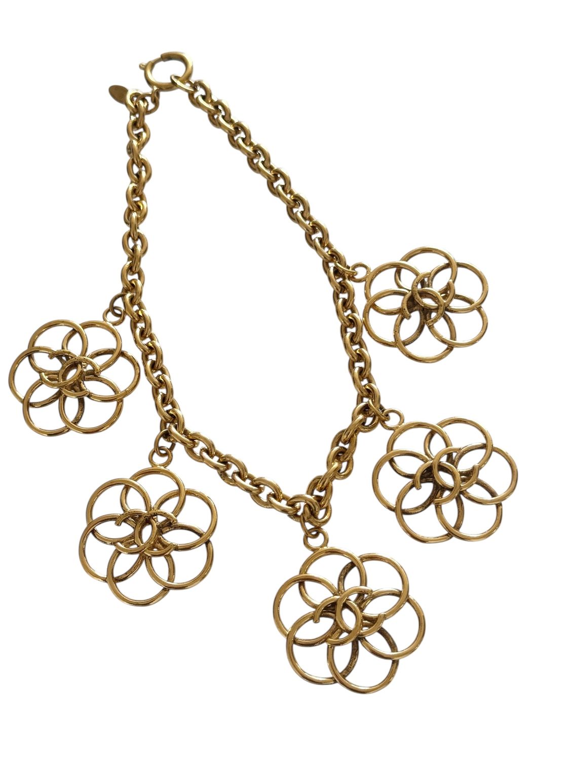 CHANEL 90'S VINTAGE CC LOGO CAMELLIA FLOWER CHARM NECKLACE