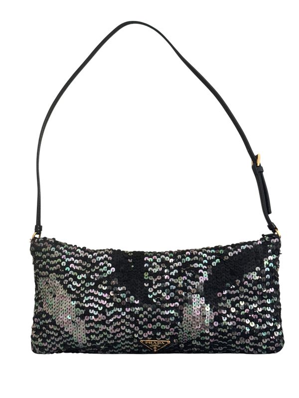 PRADA VINTAGE RARE BLACK SEQUIN EMBELLISHED MINI BAG