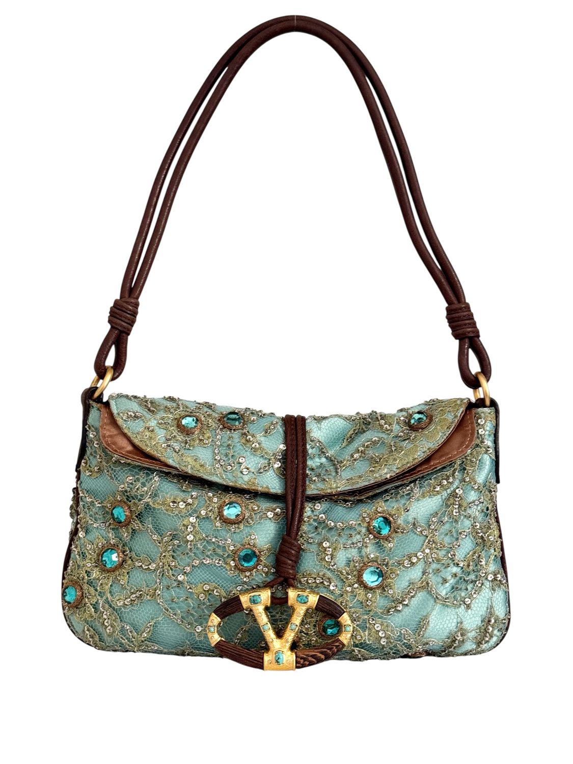 VALENTINO GARAVANI EMBELLISHED LACE SHOULDER EVENING BAG