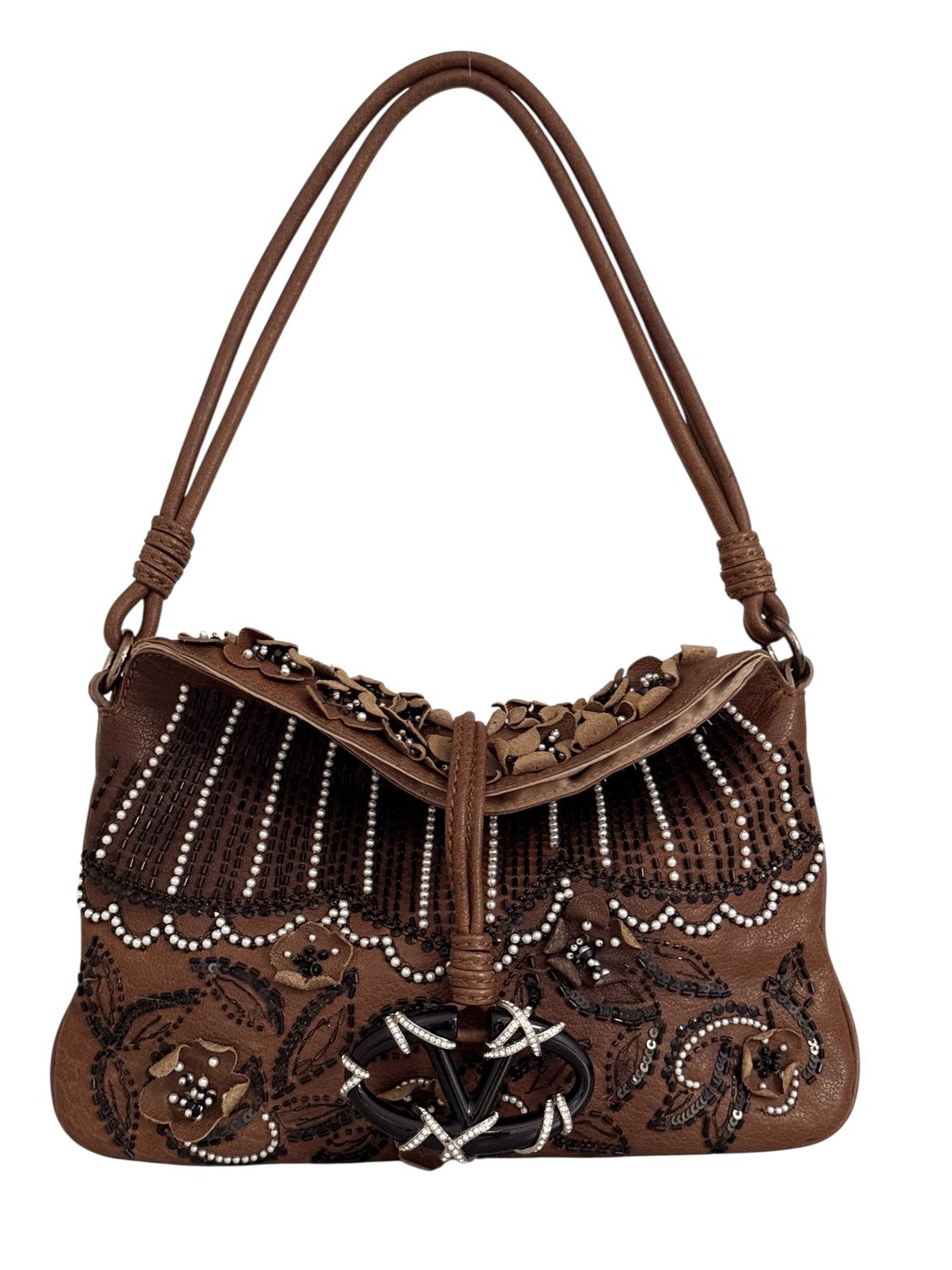 VALENTINO GARAVANI EMBELLISHED LEATHER SHOULDER EVENING BAG