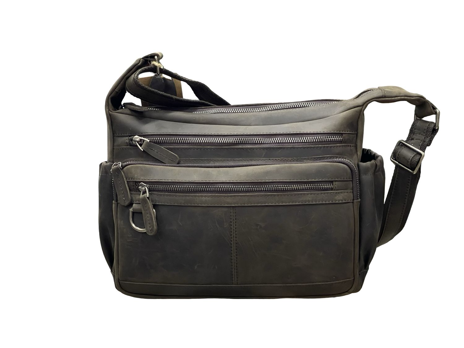 Premium Italian Leather Multi‑Zip Crossbody Bag