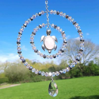 Rose Quartz Turtle Sun Catcher Natural Crystal Available In Two Sizes