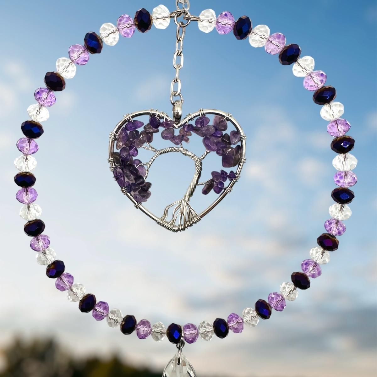 Amethyst Tree Of Life Sun Catcher Available In Heart Or Round