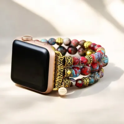 Crimson Jasper Stretch Apple Watch Strap - Small