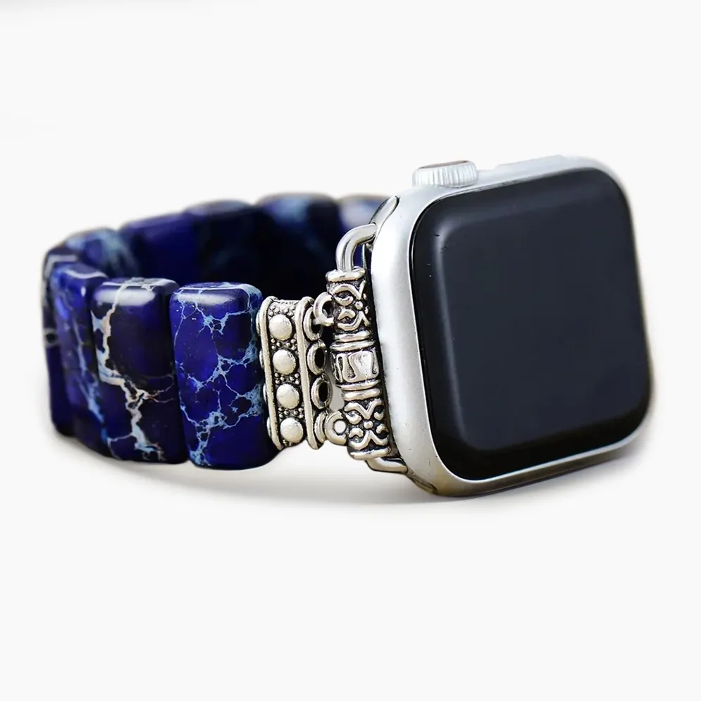 Dark Navy Tibetan Jasper Stretch Apple Watch Strap - Large