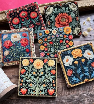 William Morris inspired Reds stone coaster