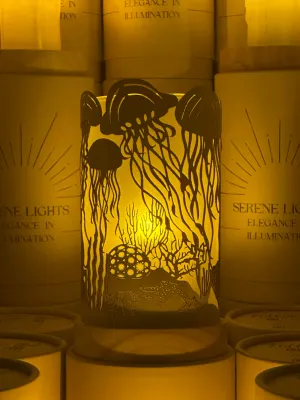 JellyFish, Decorative Candle Holder – Laser Etched, Handmade Wood Veneer, Rechargeable LED Candle