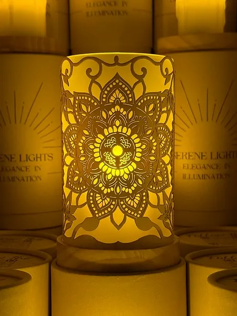 Mandala, Decorative Candle Holder – Laser Etched, Handmade Wood Veneer, Rechargeable LED Candle