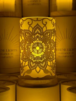 Mandala, Decorative Candle Holder – Laser Etched, Handmade Wood Veneer, Rechargeable LED Candle
