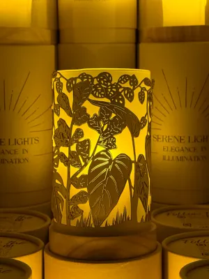 House Plant Jungle, Decorative Candle Holder – Laser Etched, Handmade Wood Veneer, Rechargeable LED Candle