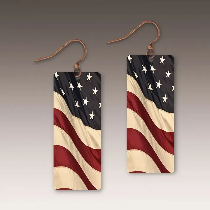 AFCE Fourth of July Patriotic Flag Rectangle Handmade Earrings