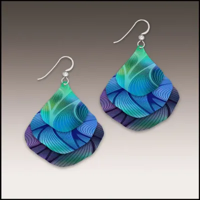 23NGE Blue Aurora Abstract Ginkgo Multilayer Handmade Earrings