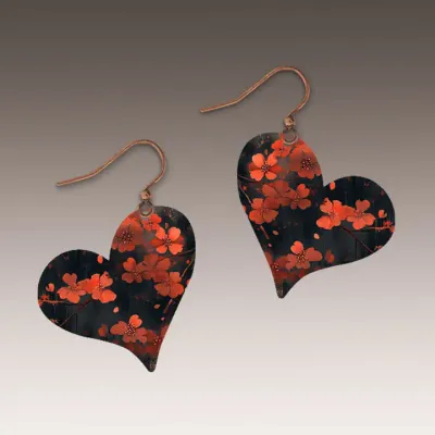 57H Dark Blossom Heart Handmade Earrings