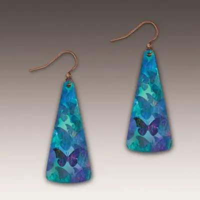 FCZ Blue Butterfly Pattern Triangle Drop Handmade Earrings