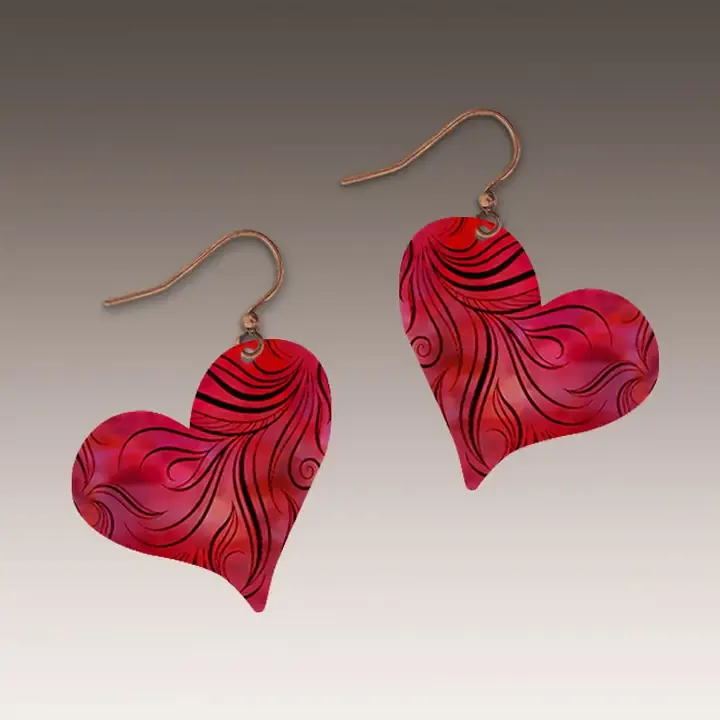 ROH Red Wavy Heart Handmade Earrings