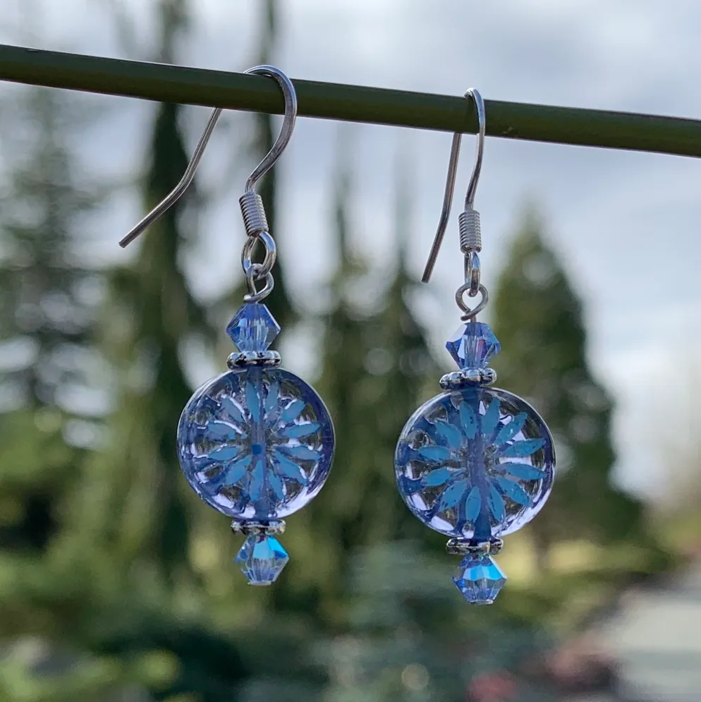 Aster Glass - Blue/silver Earrings