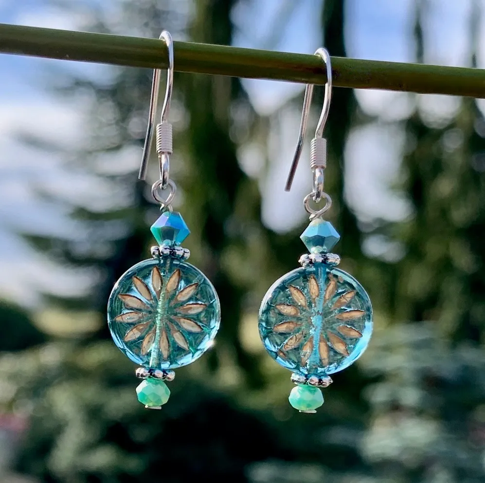 Aster Glass - Aqua/silver Earrings