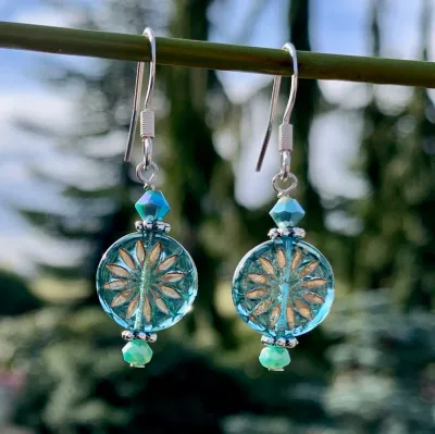 Aster Glass - Aqua/silver Earrings