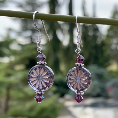 Aster Glass - Clear Purple/silver Earrings