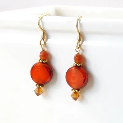 Disc Orange Earrings