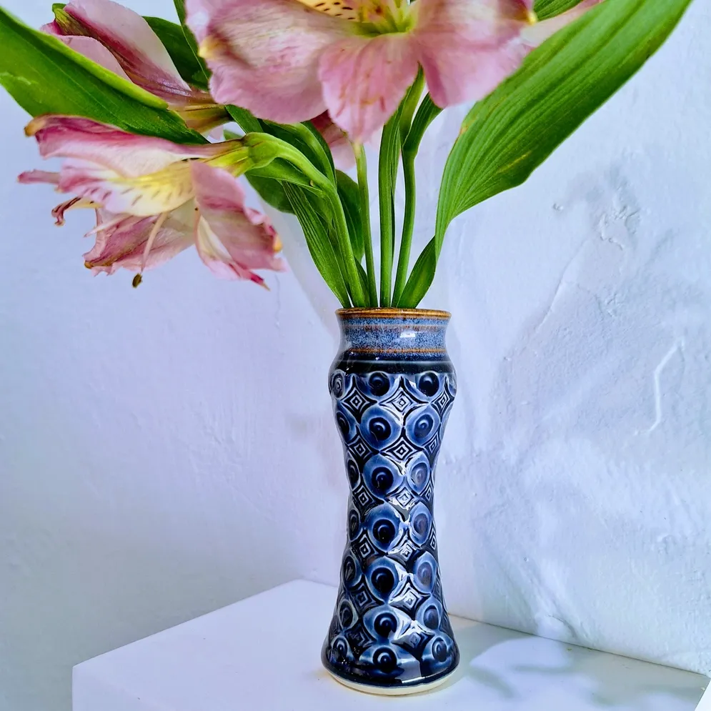 Small Amphora Sapphire Blue Vase w/full pattern